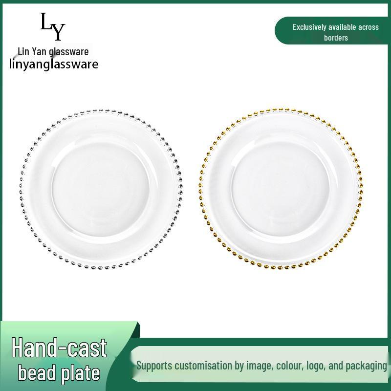 Gold-Edged Glass Beaded Salad Plate for Weddings and Banquets