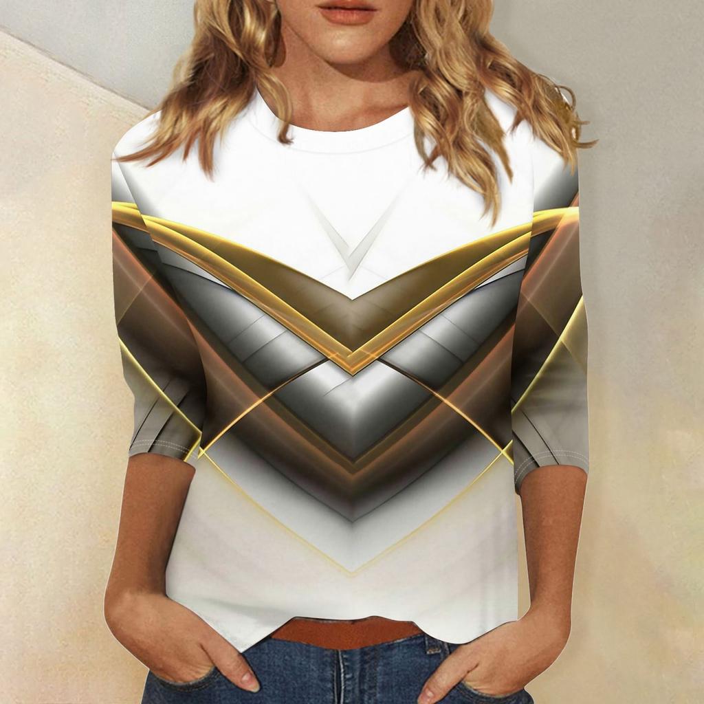 Рубашки с рукавом 3/4 для женщин, футболки с графическим принтом, блузки, повседневные базовые топы, пуловеры