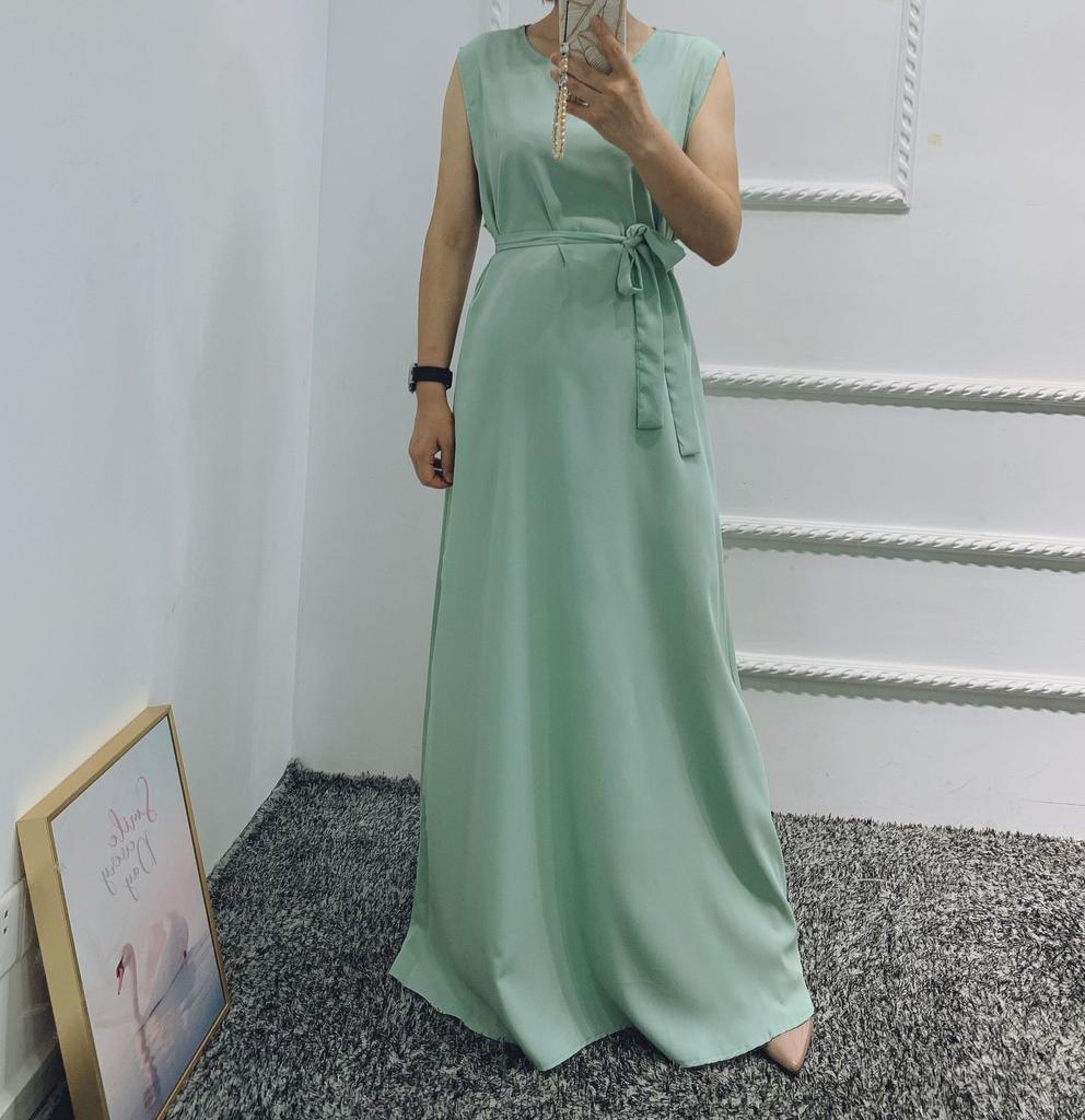 Мусульманское длинное платье женское Абая Дубай Арабская мода с круглым вырезом без рукавов Рамадан Турция Абаяс Исламская одежда