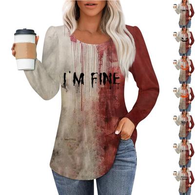 Женская повседневная футболка с круглым вырезом и длинными рукавами в складку на Хэллоуин