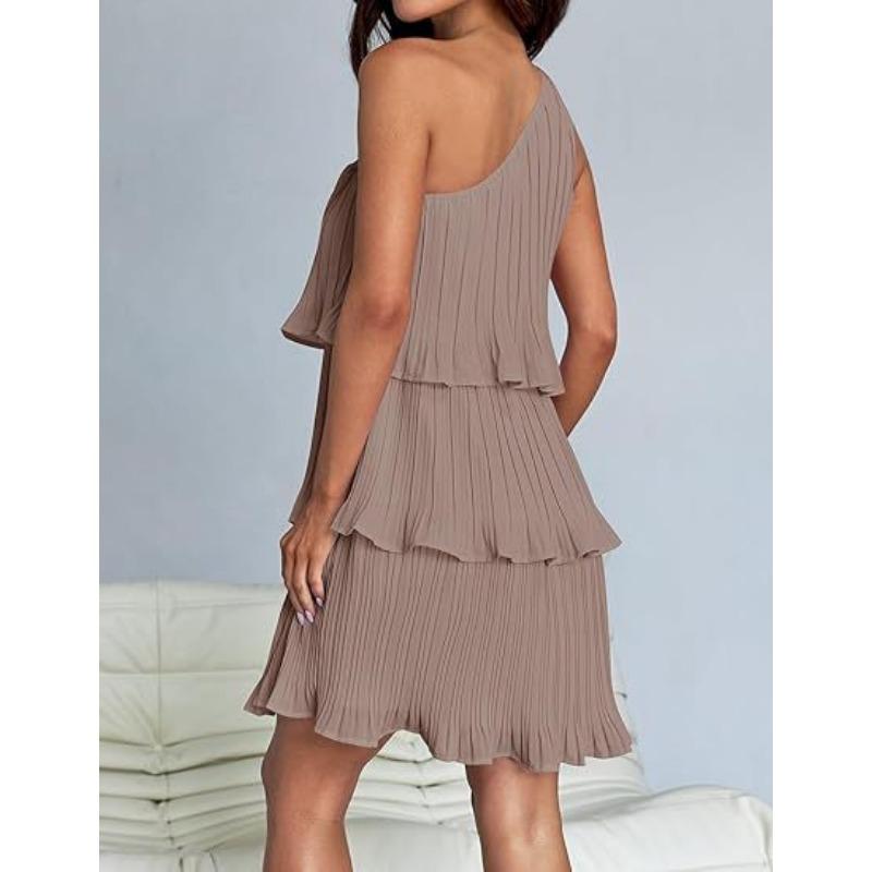 VEZFAA Женская мода лето весна однотонный принт без рукавов косой воротник высокая талия повседневные платья