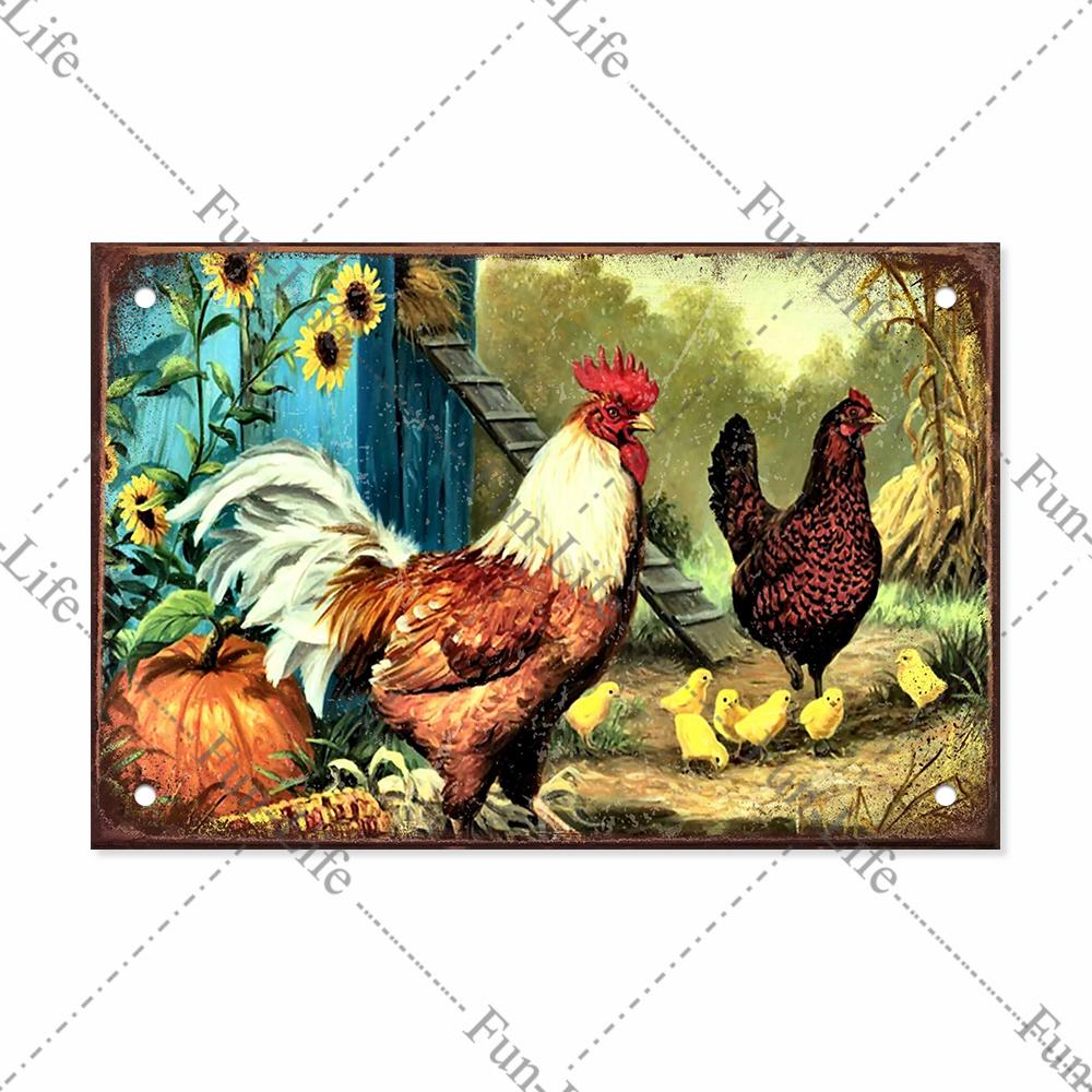 Плакат с курицей, винтажные металлические оловянные знаки, тарелка, петух, куриное яйцо, ретро-налет, бар, паб, ферма, домашний Настенный декор