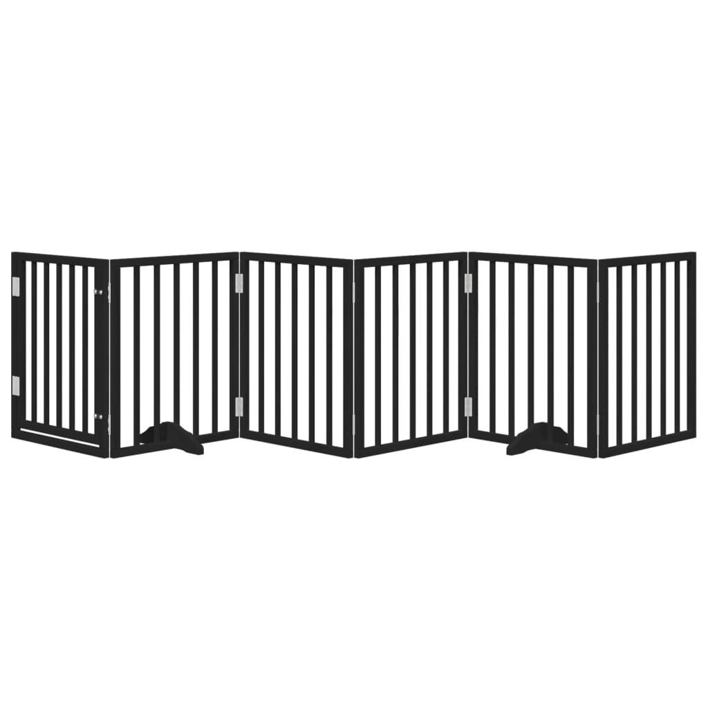 6 Piece Foldable Black Dog Gate 300 cm Poplar Wood