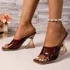 Элегантные сексуальные босоножки с открытым носком, квадратным носком, необычным каблуком, на высоком каблуке, женские летние, с открытым носком, большого размера, плоские шлепанцы