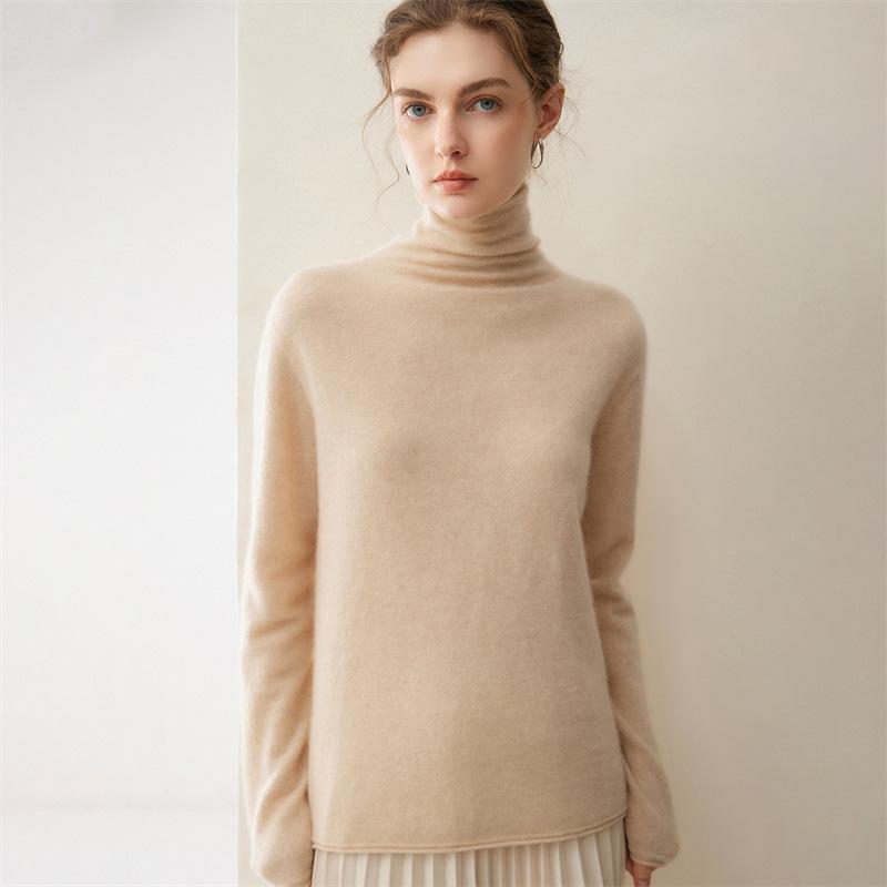 Women's Slim-Fit 100% Cashmere Turtleneck Sweater - Versatile Autumn/Winter Knitwear