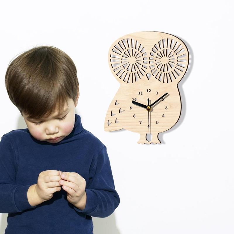 Деревянные часы-сова, подвесное деревянное украшение, бесшумные часы без тиканья для дома, спальни, гостиной, настенное украшение