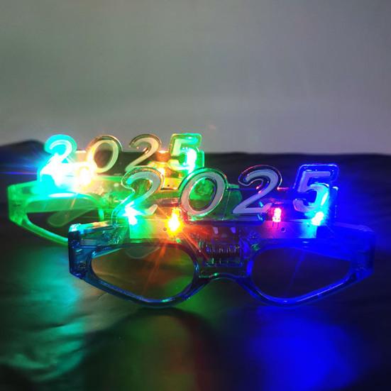 Рождественские очки 2025 года с блестками, 3 режима мигания, светодиодная подсветка, реквизит для новогодних фотосессий 2025 года, противоскользящий, унисекс, праздничный, тематический, активатор атмосферы вечеринки