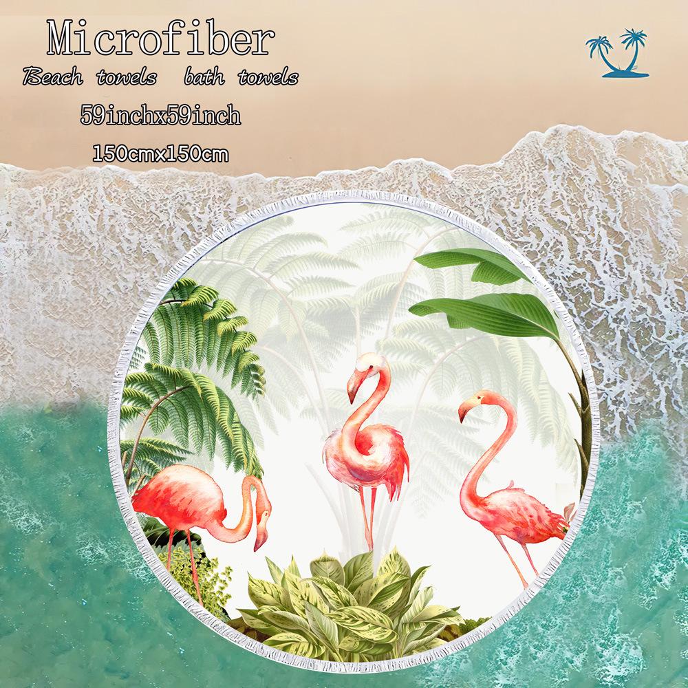 European And American Direct Supply Round Beach Towel Microfiber With Fringed Flamingo Quick-Drying Beach Towel