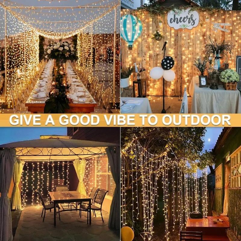 3/6M Солнечные шторные гирлянды Свадебный декор Светодиодные солнечные уличные гирлянды 8 режимов Спальня Окно Патио Сад Праздничное декоративное