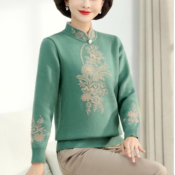 Осень Зима Женский Свитер из Норкового Флиса Свободный Большого Размера Вышитый Пуловер Флис Утепленный Вязаный Топ