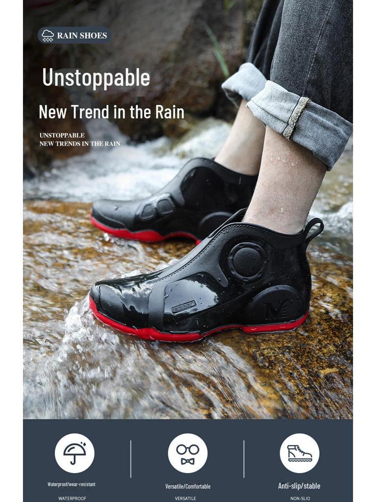Men's Waterproof Low-Top Rain Boots - Non-Slip Outdoor Shoes for Fishing, Kitchen, and Car Washing