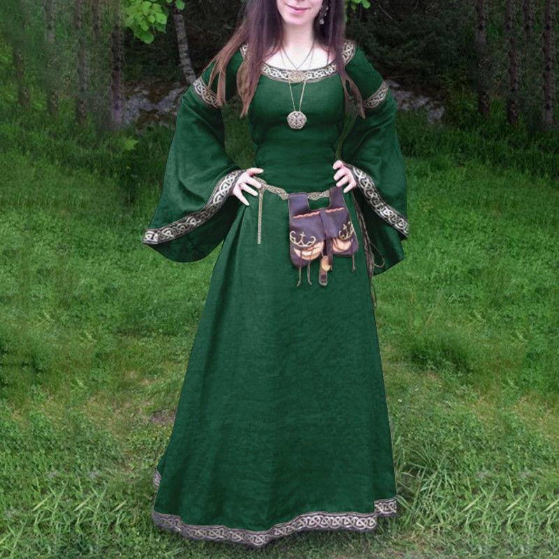 Женское средневековое длинное платье макси в стиле Ренессанс, винтажные готические вечерние платья с расклешенными рукавами