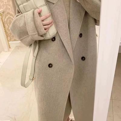 Пшеничное двустороннее кашемировое пальто Осень и Зима Длинное корейское пальто