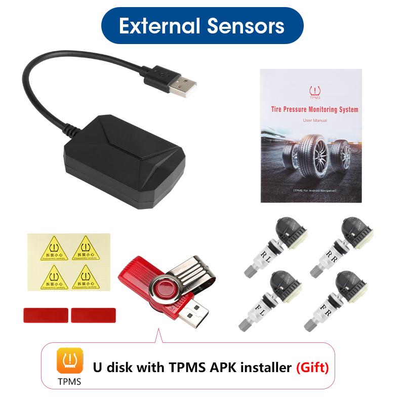 JMCQ USB Android TPMS Система мониторинга давления в шинах Система сигнализации Внутренние внешние 5 датчиков Для автомобильной навигационной магнитолы