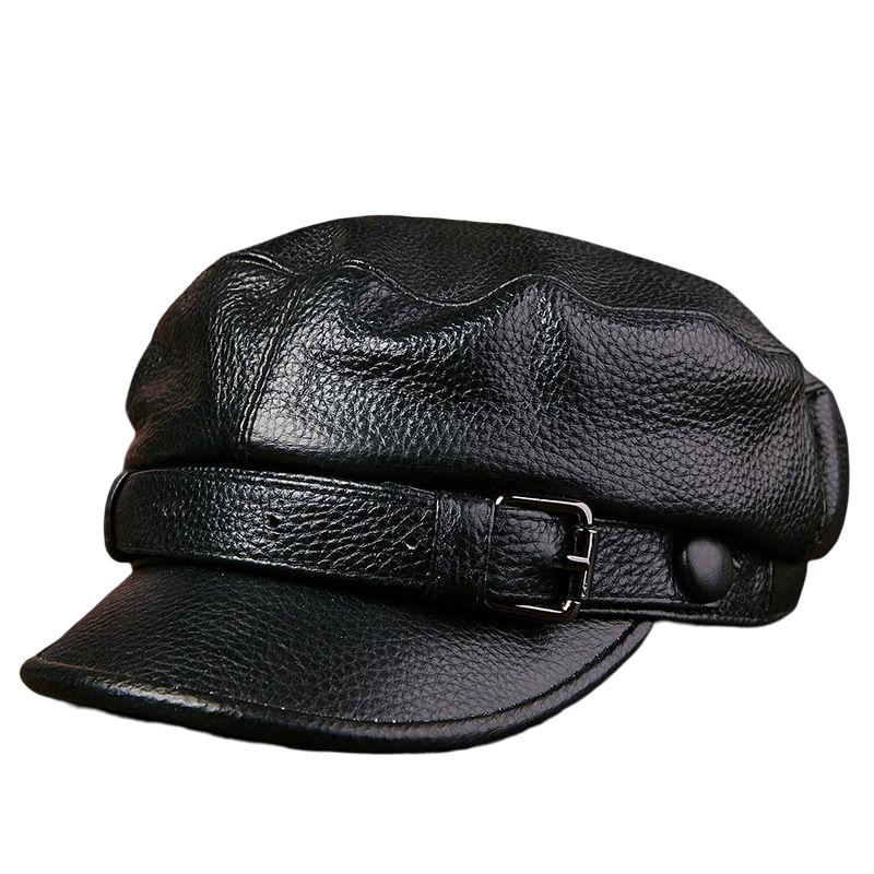 Шляпа из воловьей кожи для мужчин среднего и старшего возраста, осенне-зимняя студенческая молодежная шапка с утиным языком, темно-синяя военная шляпа с плоским верхом