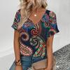 Модная популярная женская футболка с цветочным узором, элегантная женская футболка с V-образным вырезом, женская футболка с коротким рукавом в стиле ретро для отдыха
