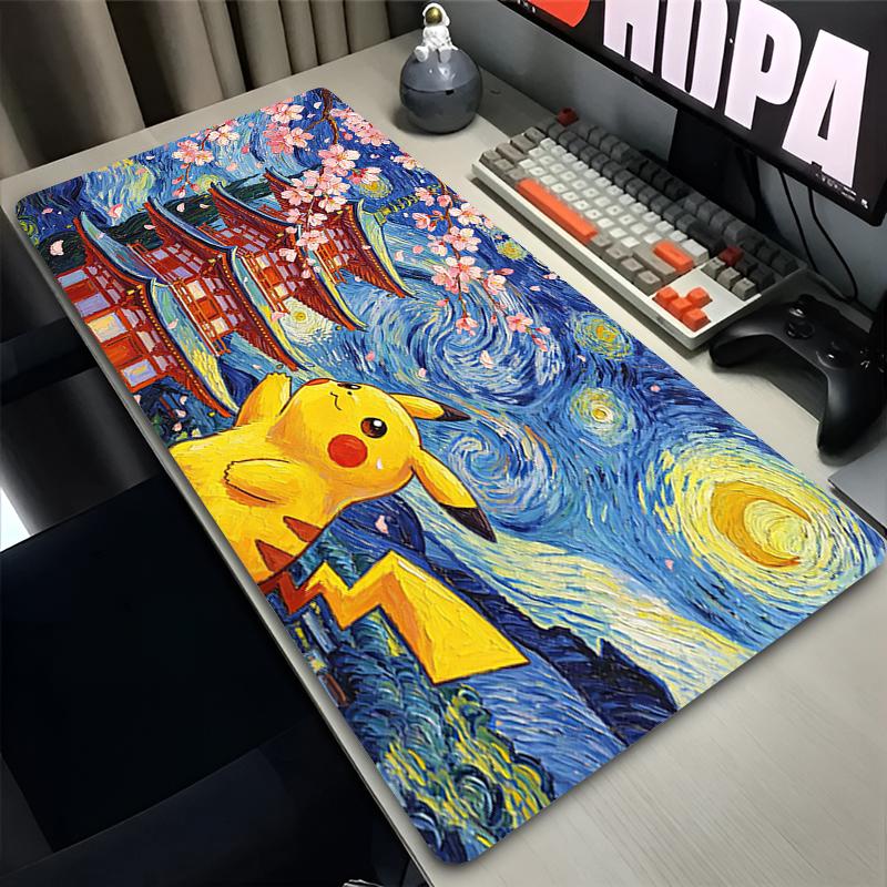 Anime Mouse Pad Large Extended Gaming Desk Mat Non Slip Stitched Edge Rubber Base PC Computer Game Cute Pikachu MousePad
