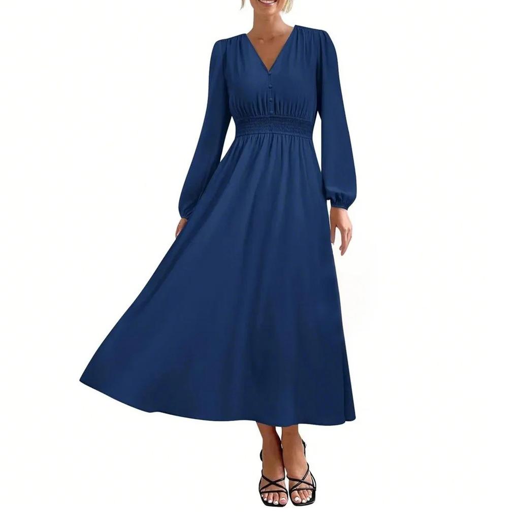 Женские модные свободные повседневные платья с V-образным вырезом и высокой талией