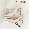 Bigtree European and American Style Banquet Women's Shoes Fine Heel 7cm High Heel Pointed Hollow Metal Square Buckle Single Shoes
