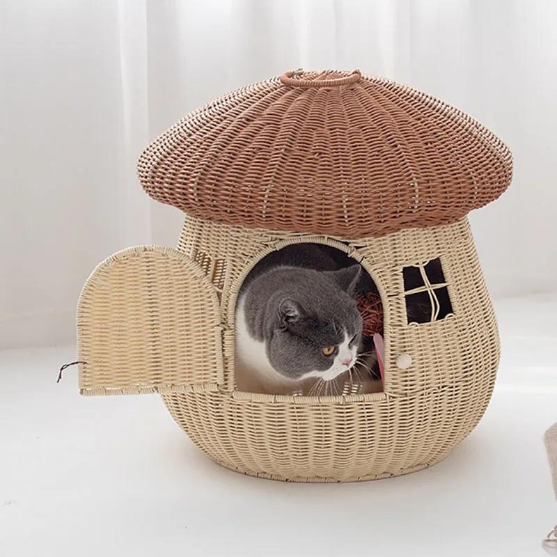Комфортный глубокий сон, 4 сезона, кошачья кровать, маленький коврик, корзина, домик для маленькой собаки, палатка для домашних животных, уютная пещера, гнездо, закрытый гриб, домик для котят
