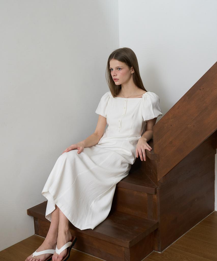 Dehebe Square Neck Puff Dress [Ivory]