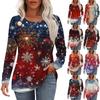 Women's Fashion Casual Christmas Printed Round Neck Pleated Long Sleeve T-Shirt Top