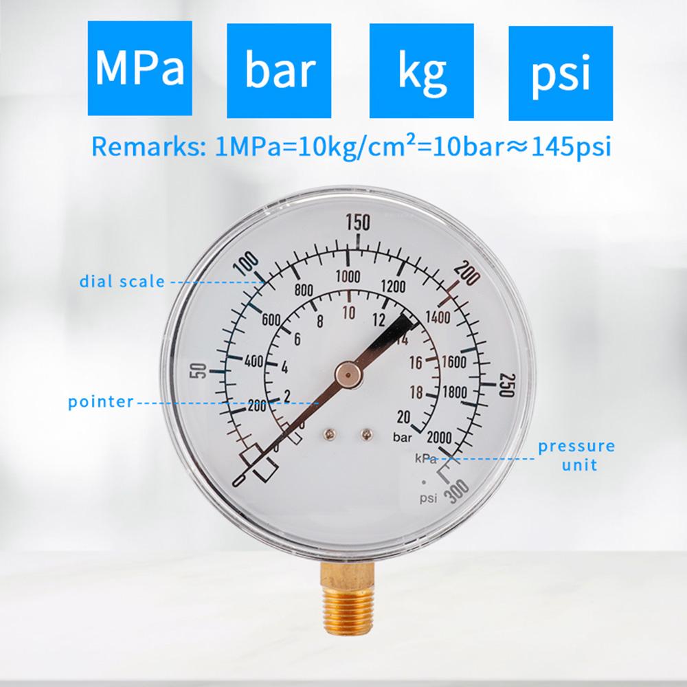 TS-Y90 90mm Large Dial Oil Gas Pressure Gauge 0-300 PSI/0-2000 KPA/0-20 Bar Water Pressure Gauge