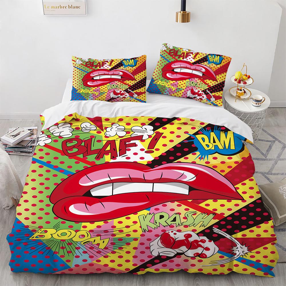 3D Print Red Lips Duvet Cover Set Sexy Theme Romantic Style For Girls Women Couple Bedding Set King Queen Size With Pillowcase