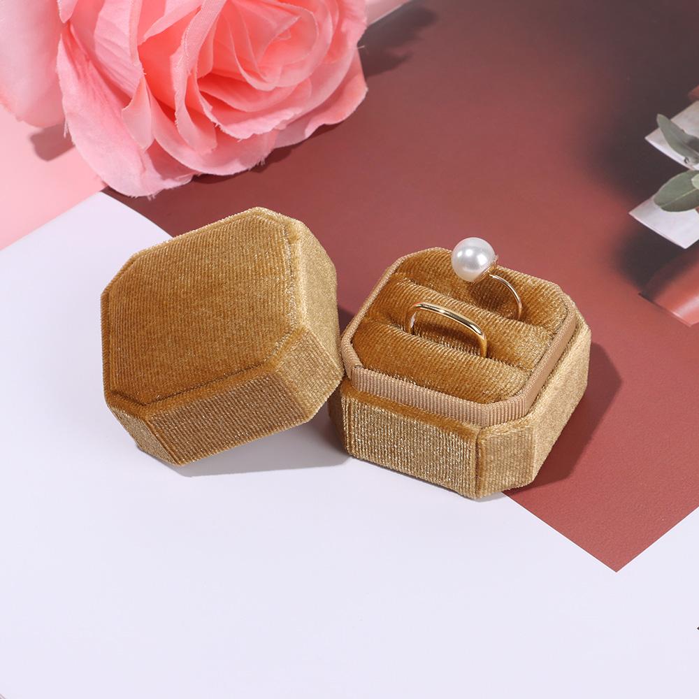 Octagon Square With Detachable Lid Ring Display Box Velvet Jewelry Box Double Ring Storage Box