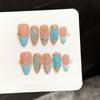 Almond False Nails Ocean Style 3D Carving Design 10 Pieces Lightweight Comfortable Wear