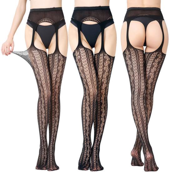 Женские эротические колготки с открытой промежностью и кружевными подтяжками, прозрачные колготки, чулки