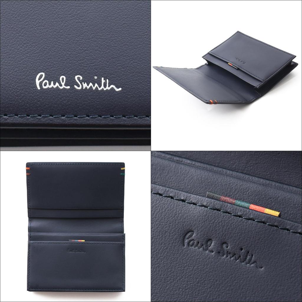 Paul Smith Highlight Stitch SS24 Business Card Cowhide 813006 P853 Name Case, Leather, Leather, (No Engraving, Navy) [Pre-owned]