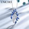 Umcho Pendants Necklace For Women Blue Sapphire Leaf Gemstone Wedding Jewelry with Chain