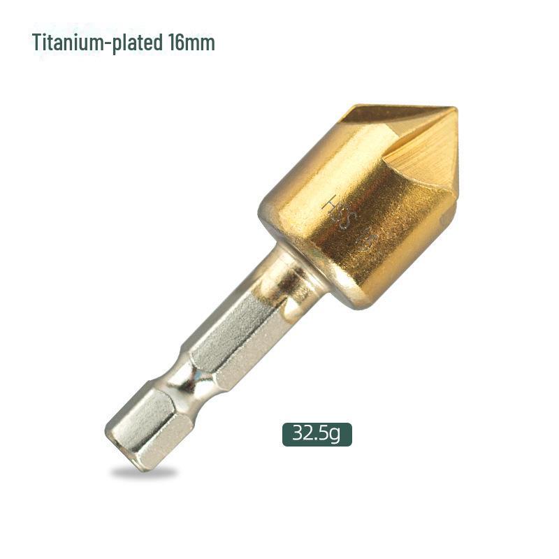 6-Piece Titanium-Plated Hex Handle Chamfering Knife & 3-Piece Hole Reamer Set (12mm, 16mm, 19mm) for Woodworking Countersink