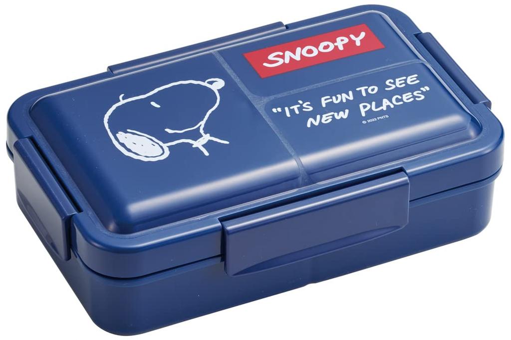 Skater Men's Snoopy Navy Lunch Box, 850ml, Integrated Gasket, 4-Point Lock, Soft Filling, PALT9AG-A