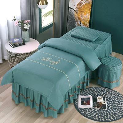 4 Piece Beauty Salon Bedding Set With Embroidered Bed Skirt Pillowcase Stool Cover And Duvet Cover For Massage Spa