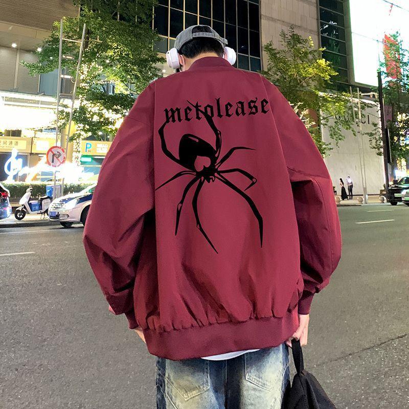 Куртка бейсбольная ретро бордового цвета Spider, мужская, весна-осень, новая модная брендовая молодежная летная куртка
