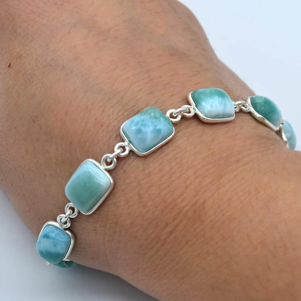 925 Sterling Silver, Natural Larimar Gemstone Bracelet, Handmade Jewelry, Gift for Her, Larimar Jewelry, Wedding Gift, Women Bracelet