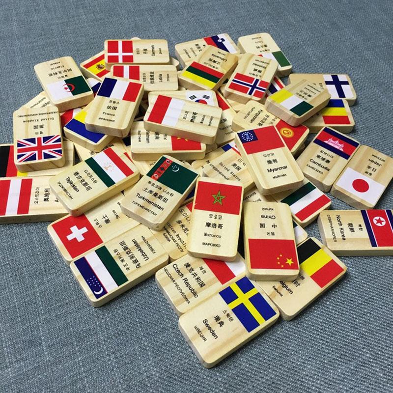 100 pcs Kids Wooden Flag Learning Block Toys Kits Domino Blocks for Children  learning World Flags Educational Toy Festival Gift