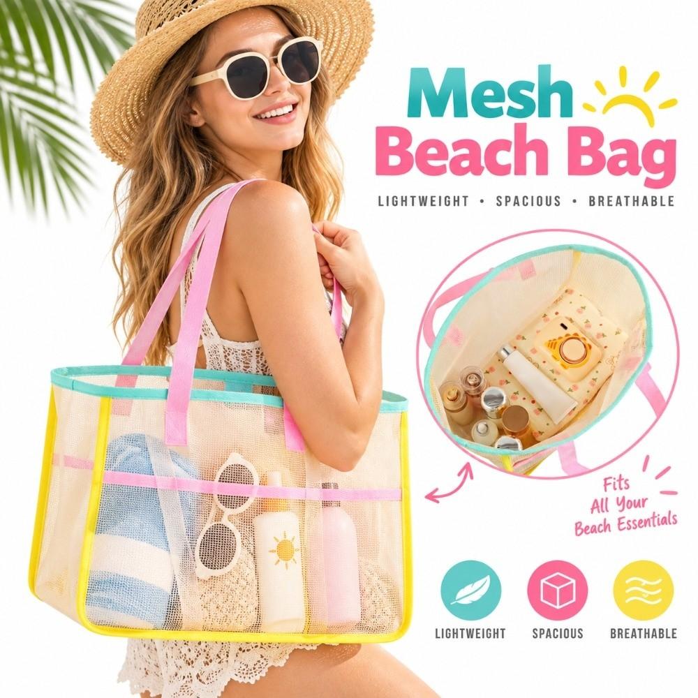 Foldable Beach Bag Mesh Storage Bag Durable Grocery Mesh Tote Grocery Shopping