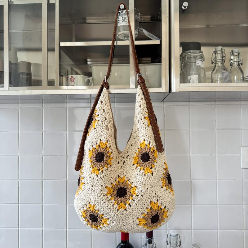 Summer Woven Bag Women's New Fashion Knitted Shoulder Bag Versatile Large-capacity Messenger Tote Bag