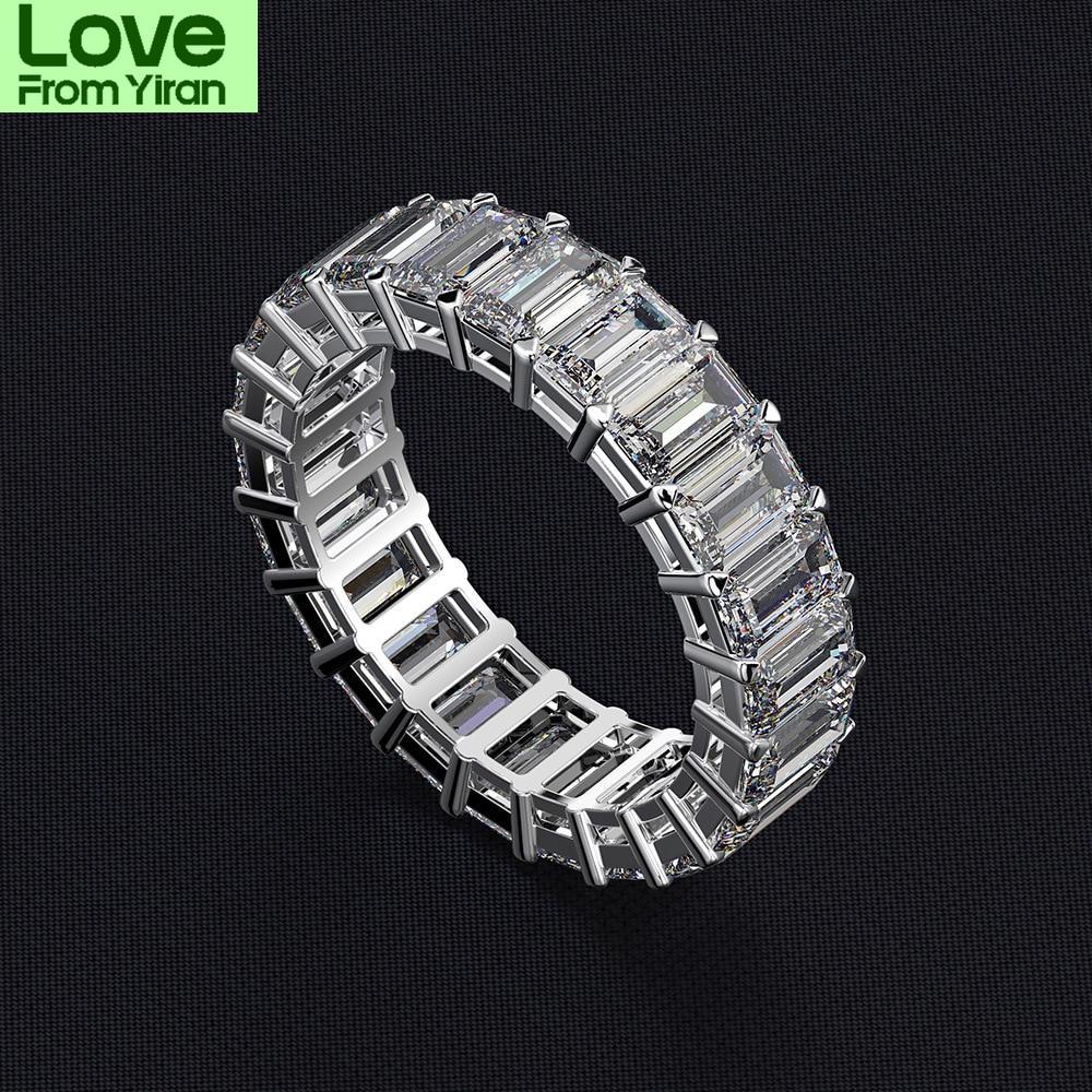 Luxury 925 Sterling Silver Created Moissanite Gemstone Wedding Band Engagement White Gold Ring Fine Jewelry