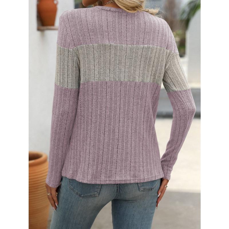 YYFS Женские модные повседневные весенне-осенние блузки и рубашки с круглым вырезом и длинными рукавами с цветными блоками и принтом