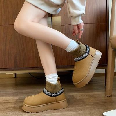 Зимние женские сноубутсы на платформе с круглым носком 2025 Новинка на подкладке Теплые женские ботинки по акции Готический шик и элегантные ботильоны-носки