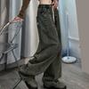 Женские джинсы с широкими штанинами длиной до пола, свободные джинсовые шнурки с эластичной резинкой на талии, сплошной цвет в стиле хип-хоп, уличная одежда, глубокие карманы с промежностью, винтажные прямые длинные брюки