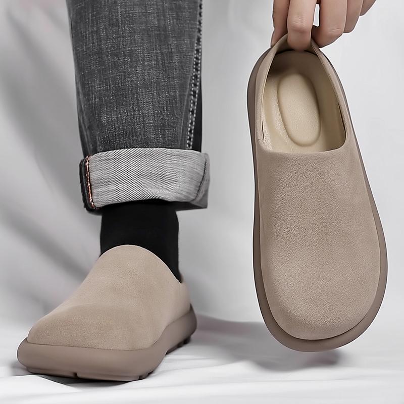 British Style Casual Leather Thick Bottom Slippers Homes In Indoor Slipper Flat Designer Non-Slip Casual Half Drag Shoes