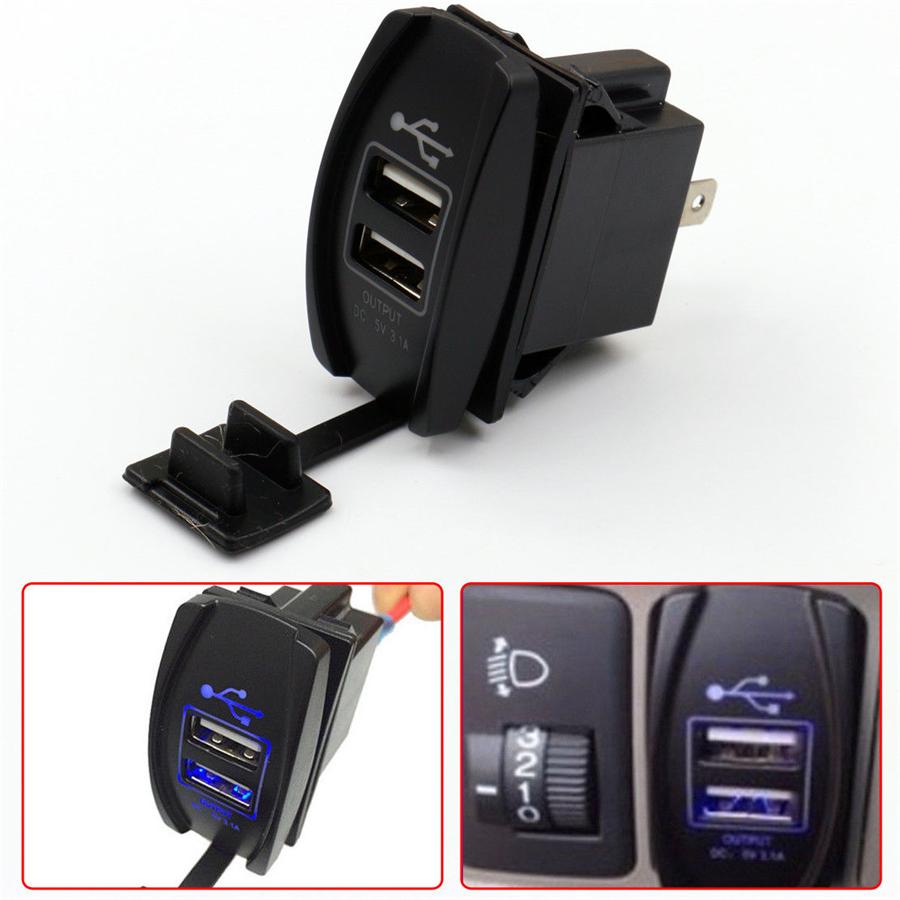 1x автомобильное зарядное устройство для телефона 5 В 3,1 А с двумя USB-портами, синий светодиодный индикатор, источник питания, водонепроницаемый