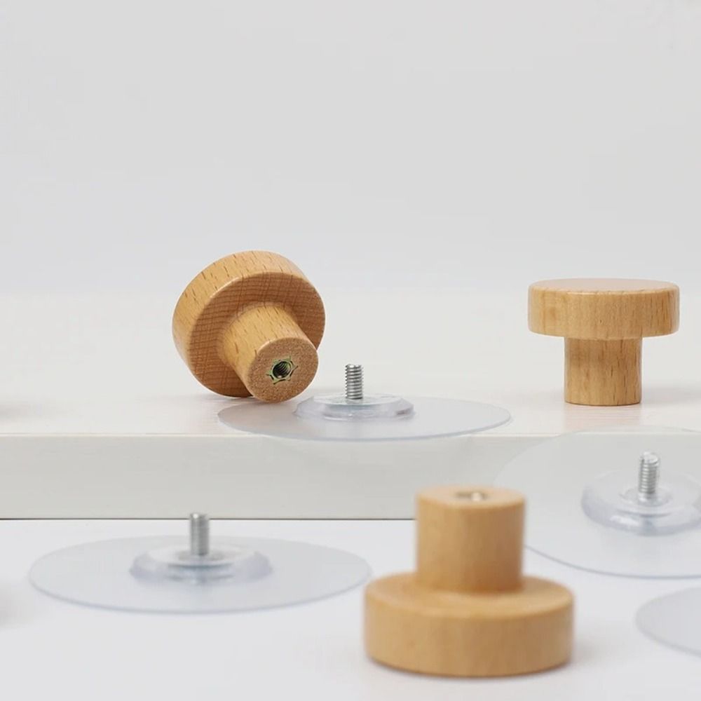 10pcs Nordic Minimalist Look Wooden Suction Cup Hook No-Drill Adhesive Hook Bathroom