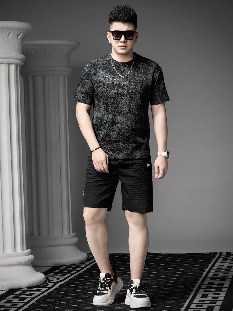 European Goods 2025 Summer New Men's Letter Print Rhinestone Short-Sleeve T-Shirt American Style Loose Trendy Casual Top
