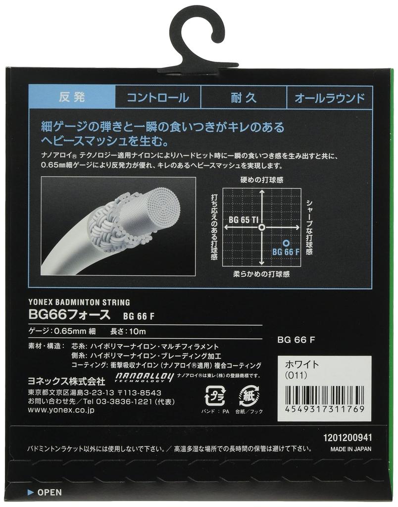 Струны для бадминтона YONEX BG66 Force BG66F Белые (0.65mm)